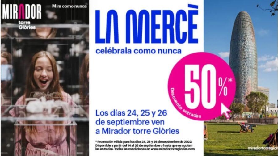 Fiestas de la Mercè 2023: entradas con el 50% de descuento en el Mirador Torre Glòries